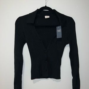 Ribbed Button Down Tight Long Sleeve